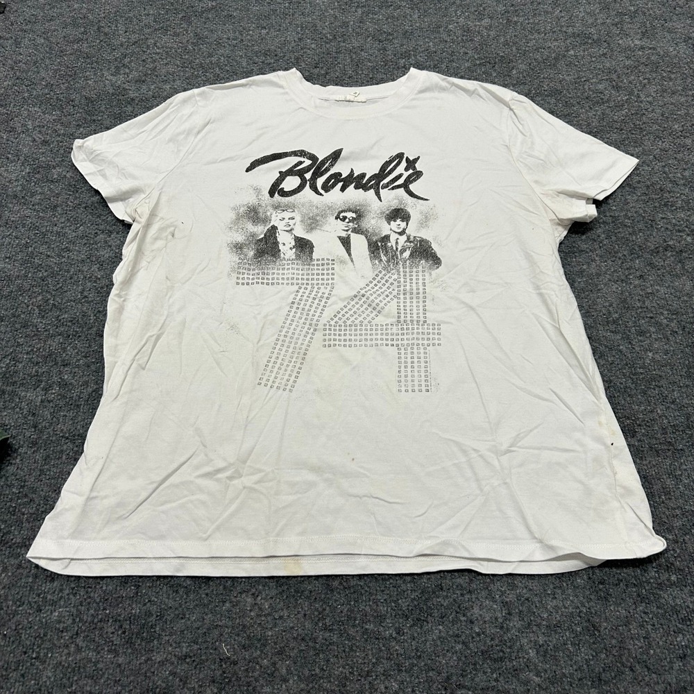 Maurices T-Shirt Womens Size 0X White Blondie Band Graphic Short Sleeve Stained